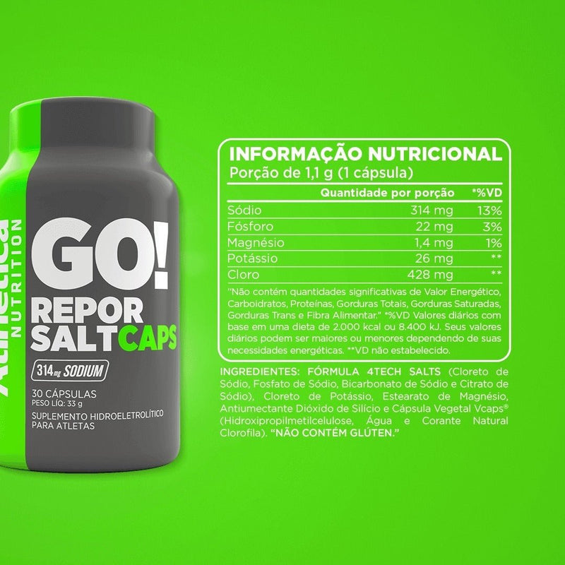 Go! Repor Salt Caps 30 Cápsulas - Atlhetica Nutrition - Minha loja